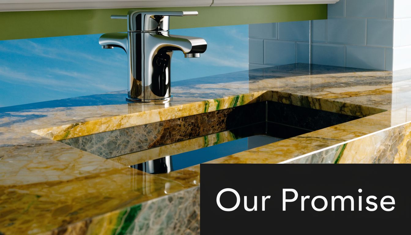 A luxurious marble bathroom countertop featuring a polished chrome faucet and a sleek integrated stone sink.