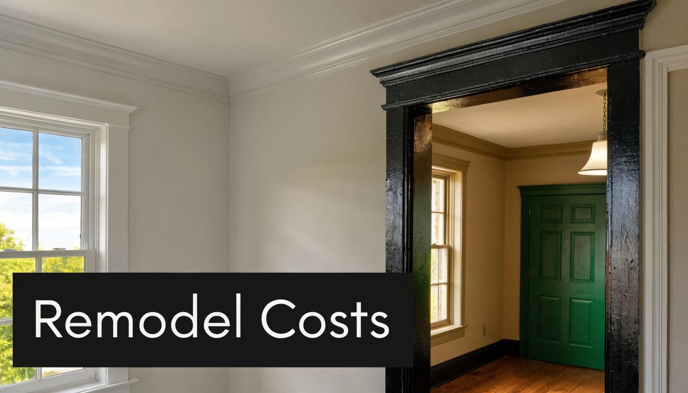 An interior shot showing a room with neutral walls, a black doorway frame, and a green door.