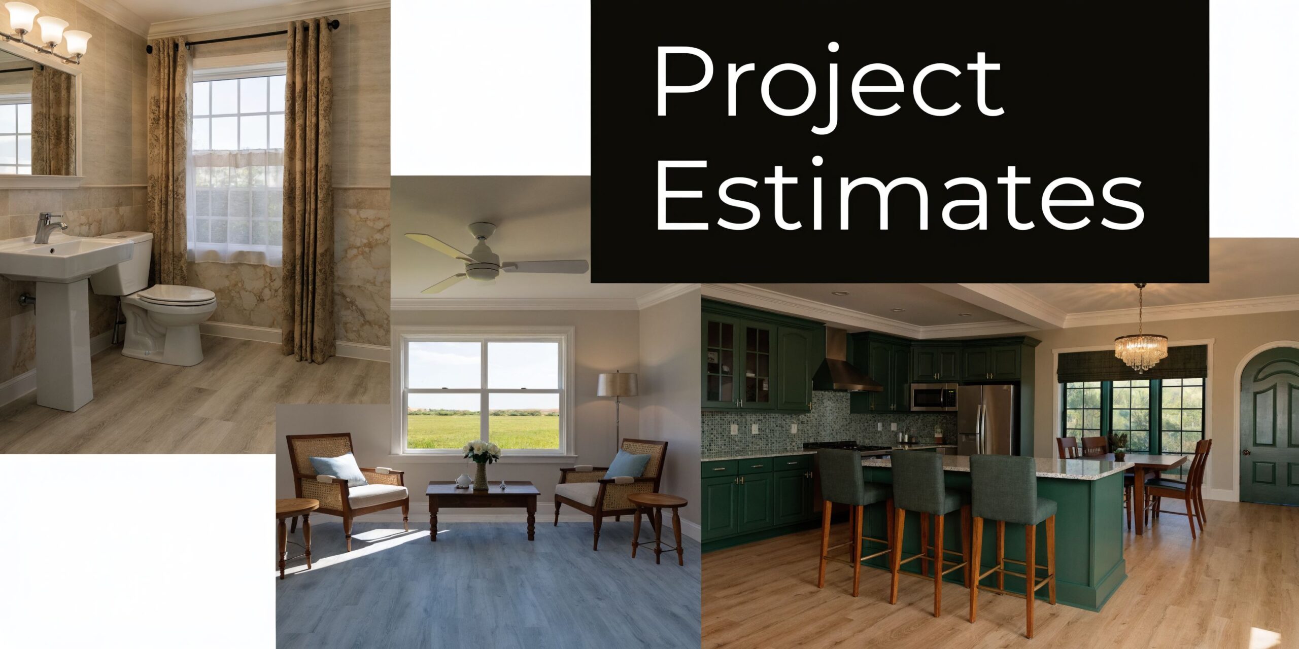 A composite image displaying different rooms featuring vinyl flooring including a bathroom, living area, and kitchen.