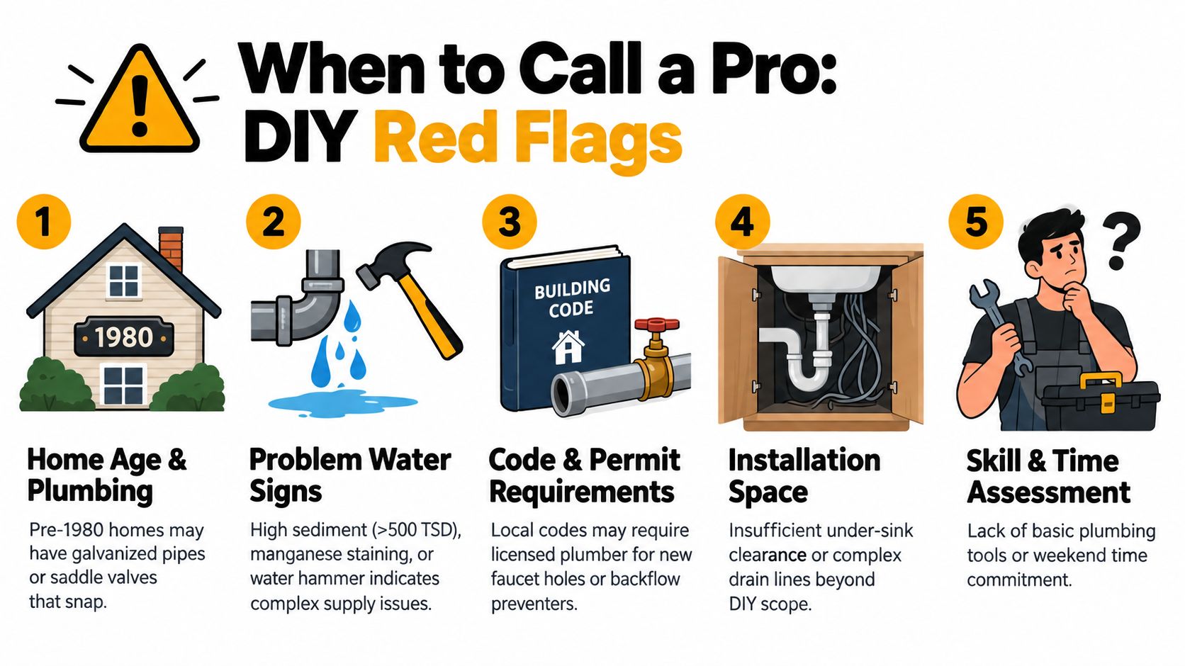 A helpful infographic listing five red flags for when homeowners should call a professional plumber.